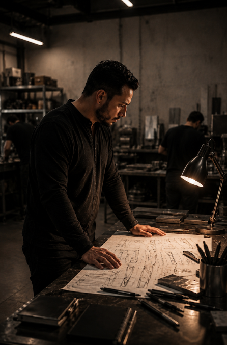 Santiago Amado, founder of AMCA, in the atelier.